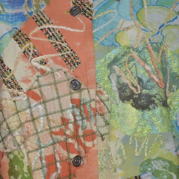 Chico's 3 US XL 16 Ladies Boho Art to Wear Jacket Pockets Embroidered Patchwork - Picture 3 of 10